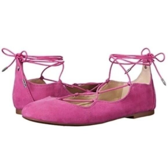 Sam Edelman Leather Balletcore Lace Up Boho Pink Colorful Beachy Flats - Picture 1 of 11